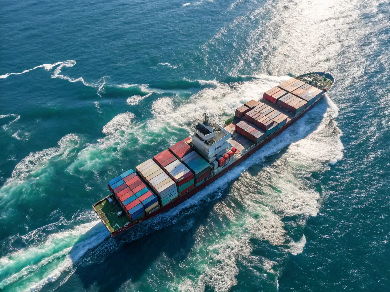 A modern cargo vessel sailing smoothly through open waters, representing reliable ship management.